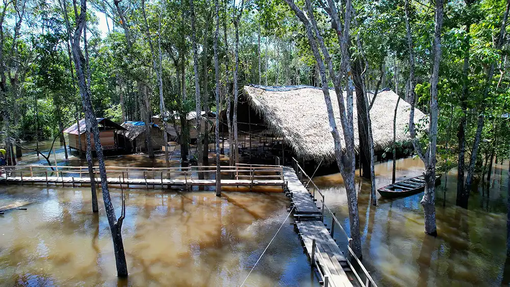 Indigenes Dorf im Amazonas-Regenwald, Amazonas, Brasilien. Foto: bydronevideos - stock.adobe.com